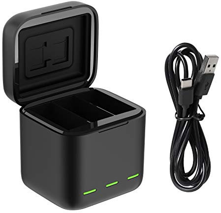 TELESIN Battery Charger for GoPro Hero 12 Hero 11 Hero 10 Hero 9 Black, Triple Slot USB Charging Case with Type-C Cord Batteries Carry Case Fully Compatible with Original Go Pro 12 11 10 9 Accessories
