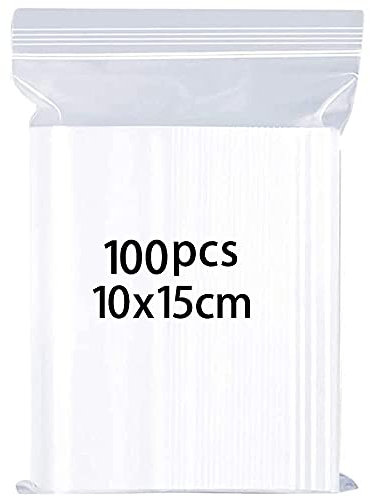 Volsha 100 Reusable Resealable Transparent Poly Zip Lock Bags, 10x15cm, FOOD STORAGE BAG, Plastic with Zipper Closure