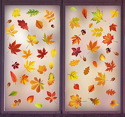 ENYACOS Herbst Fenster Aufkleber - Thanksgiving Dekorationen mit haftenden Blättern (B)