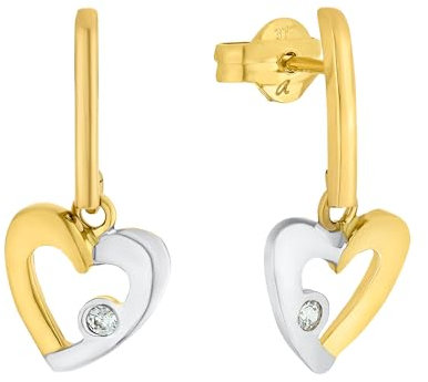 Amor Ohrhänger Gold 375/9ct Damen Ohrschmuck, mit Zirkonia synth., 1,7 cm, Bicolor, Herz, Kommt in Schmuck Geschenk Box, 2014169
