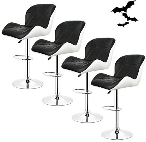 Lot de 4 tabourets de Bar avec Dossier, Réglable, chaises de Cuisine Hautes pivotantes à 360° avec Repose-Pieds,Lot de 4 Chaise de Bar Pivotant, Chaise Haute Bar Moderne,Noir et Blanc