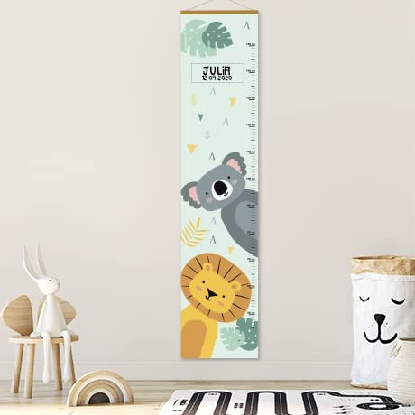 Gutmarkiert – Personalisierte Messlatte für Kinder mit Namen & Geburtsdatum zum aufhängen – Süße Messlatten für Baby- & Kleinkinderzimmer – Messlatte für Kinder aus Papier – Urwald-Design
