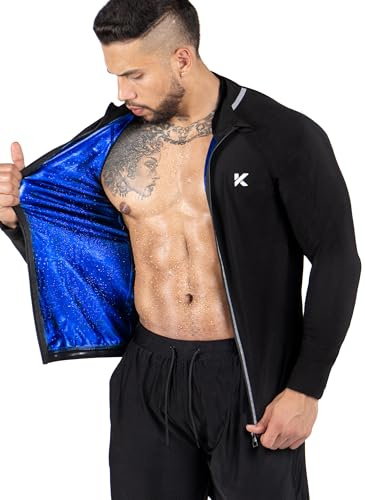 Kewlioo Pro Herren Sauna Jacke - Wärme Trapping Sweat Compression Top - Reißverschluss - Sauna Langarm Shirt