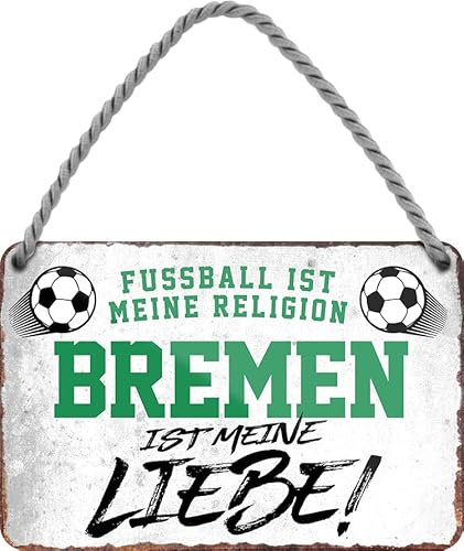schilderkreis24 – Fußballschild “Fussball Religion Bremen“ Deko Garage Artikel Sport Verein Geschenkidee Club Weihnachten Fußball Fan Liebhaber Begeisterte 18x12 cm