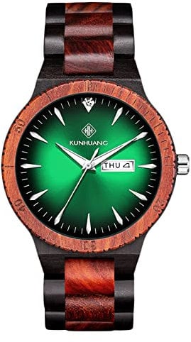 rorios Herren Holzuhr Leuchtuhr Quarz Analog Armbanduhr mit Datum Natürliche Leicht Handgefertigt Holz Uhr für Männer