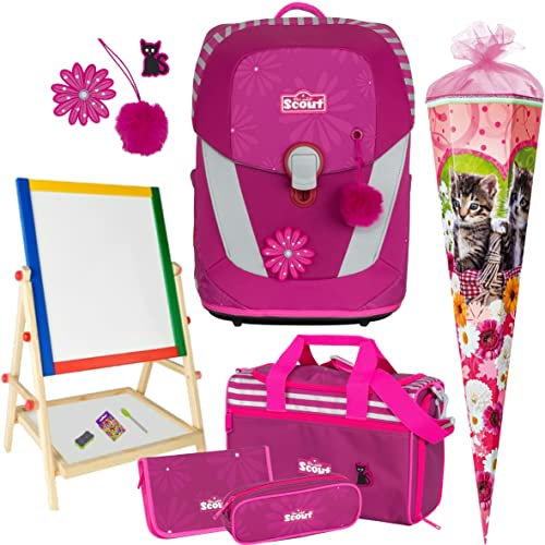 Pretty PINK - Katze - Scout Sunny II mit Funny Snaps® Schulranzen-Set 6tlg. mit Sporttasche und SCHULTÜTE - SCHREIBTAFEL GRATIS DAZU