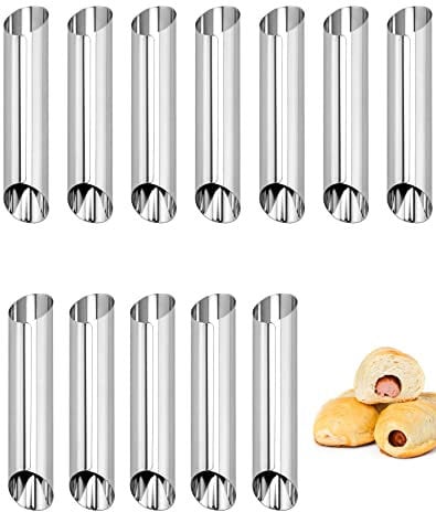 QWORK® 12 Stück Cannoli Backform, Edelstahl Cannoli Form Schaumrollen Backform, Dänische Gebäck Croissant Kegel Formen Diagonal Shaped