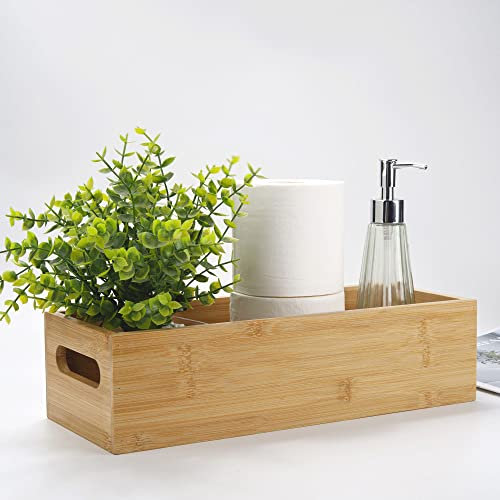Badezimmer Aufbewahrungskorb, Bambus Toilettenpapier Korb, Holz Badezimmer Organizer mit Griffen (38 x 15 x 10 cm)