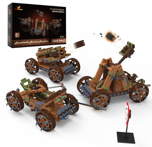 JMBricklayer Mittelalter Militärfahrzeug Bausteine, 3 in 1 3D Puzzle Waffen Auto klemmbausteine, Modell Spielzeug Geschenk für Erwachsene und Jungen ab 6-16 Jahre
