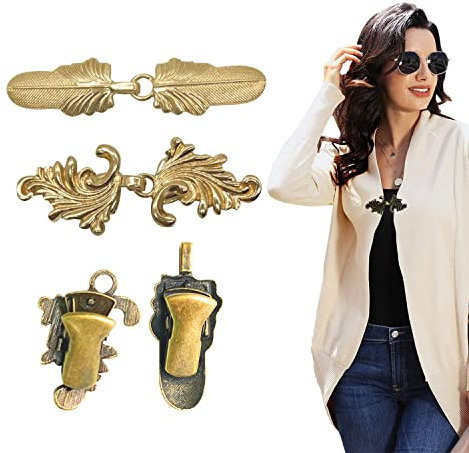 Luvadeyo 2 Stücke Metall Strickjacke Clip Gold Ton Pullover Clip Retro Umhang Schal Clips Keltische Hemd Brosche Clips Vintage Kragen Verschlüsse für Frauen