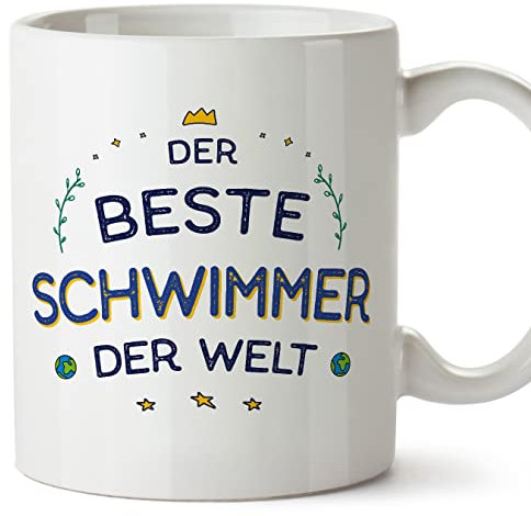 Mugffins Tassen/Becher mit Spruch für SCHWIMMER - Auf Deutsch - Beste der Welt - 11 oz / 330 ml - originelles und lustiges Geschenk Mitarbeiter