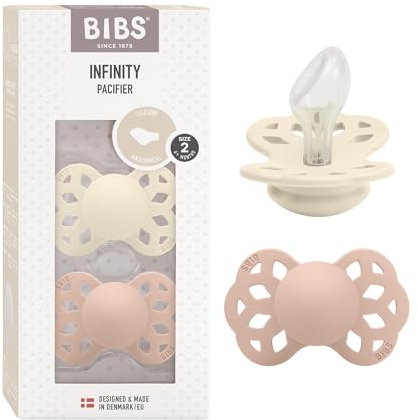 BIBS Infinity Anatomischer Schnuller Zweierpackung, bisphenol-A frei, anatomischer Silikonsauger, Kiefergerechte Form. Silikon, 6-18 Monate (2er Pack), Ivory/Blush