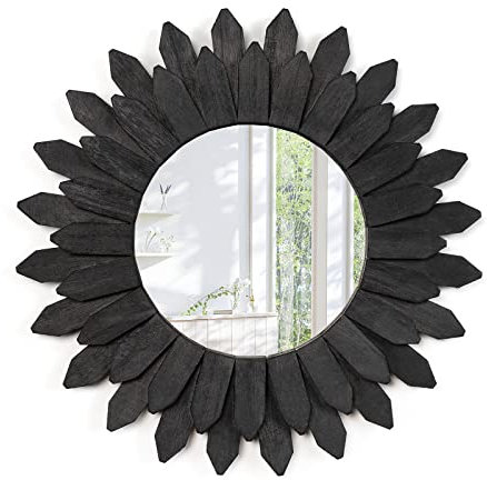 Emfogo Wandspiegel, 30,5 cm, rustikaler Holz, Sunburst-Boho-Spiegel, Bauernhaus-Wanddekoration, Raumdekoration, Heimdekoration für Schlafzimmer, Wohnzimmer, Eingangsbereich (Vintage-Schwarz)