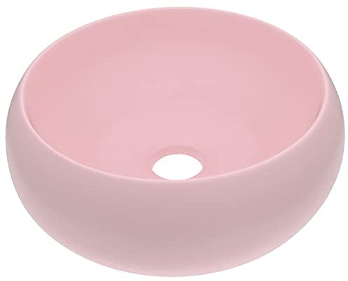 Lavabo de lujo, Chusui Lavabo Sobre Encimera, Lavamanos Para Baños, Lavabo Baño, Muebles De Baño, Mueble Lavabo, redondo cerámica rosa mate 40x15 cm