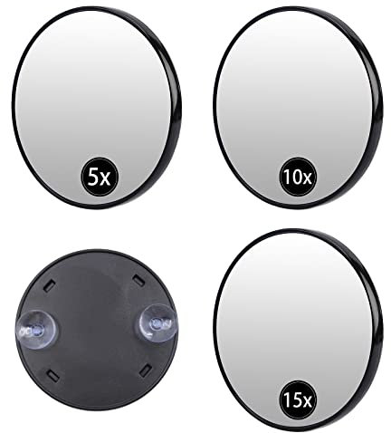 5X 10X 15X Vergrößerungsspiegel mit Saugnapf für Make-up und Badezimmer Runder Kosmetikspiegel für Zuhause Schminktisch, Badezimmer und unterwegs Entfernung von Mitessern/Unreinheiten 3 Stück
