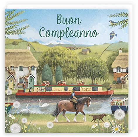 Hunts England,Italienische Geburtstagskarte für ihn/sie,Kanal Schmalboot,Reiten,Land,Milos Gallery,Italienische Sprache Unisex Geburtstagskarte,Italienische Geburtstagskarte,Buon Compleanno