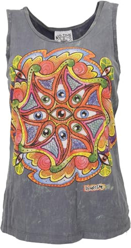 GURU SHOP No Time Tank Top, Yoga-Top - Drittes Auge/Anthrazit, Damen, Baumwolle, Size:M