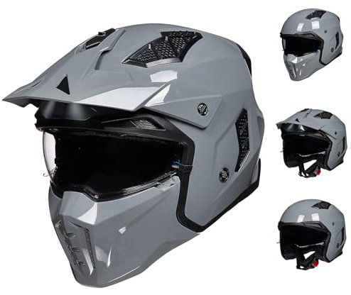 ILM Helm Motorrad Motocross Herren Damen Vintage Retro mit Visier ECE Model Z302,Grau, M