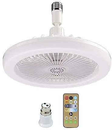 Sharplace Moderner Deckenventilator mit Beleuchtung, dimmbare, energiesparende LED mit Fernbedienung, 3 Geschwindigkeiten, E27-Deckenventilator für, Weißer Stil B