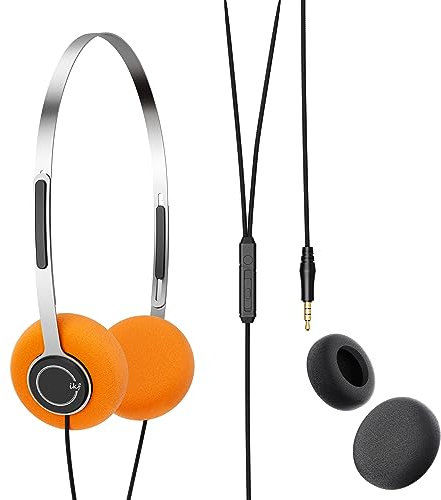iKF Y3 On Ear Kopfhörer mit Kabel, Retro bügelkopfhörer, Mini Stereo-Kopfhörer, 80er-90er-Jahre, 3.5-mm-Klinkenstecker, verstellbares Kopfband, Orange Vintage Stil, geeignet für Phone, Computer