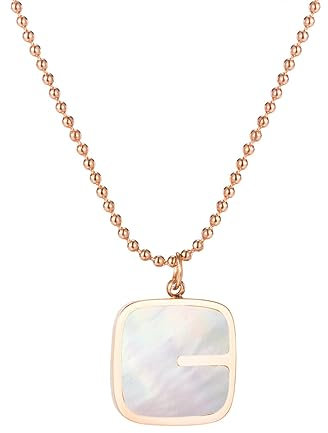 YAHOYA geometric square ladies rose gold and white shell pendant stainless steel necklace