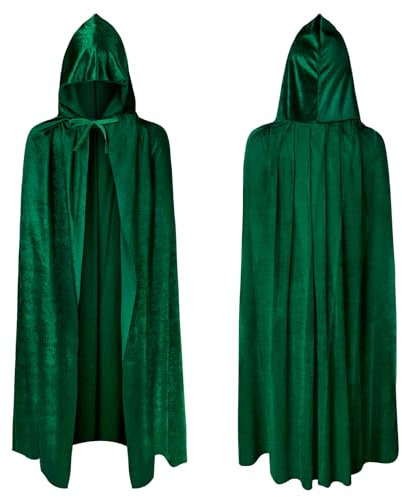AOOWU Mittelalter Umhang Kapuzenumhang, Junge,Mädchen Halloween Umhang mit Kapuze, Dunkelgrün Umhang, Umhang kostüm Cape Satin, Umhang Kostüm Mantel Halloween Weihnachten Karneval Kostüm