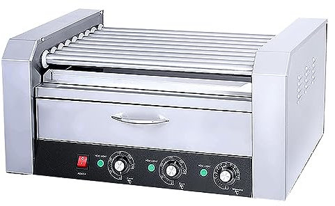 Cuisinière À Saucisses, Machine À Rouleaux À Hot-Dog 2200 W avec Tiroir Chauffe-Chignon, 9 Rouleaux Antiadhésifs, Capacité De 27 Hot-Dogs, Double Contrôle De Température, Chauffé Uniformément