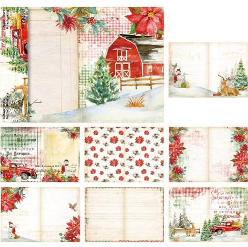 Fopytu 8 Blätter Weihnachtsmusterpapier Set A5 Größe Vintage Sty