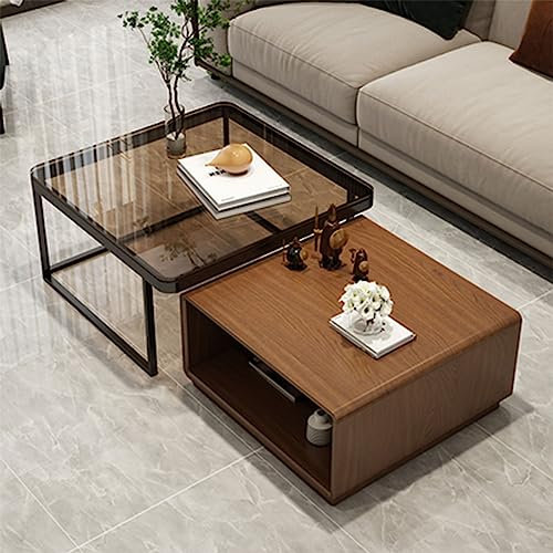 PRUJOY Couchtisch, Holz, klappbar, beleuchteter Couchtisch, intelligentes Körpersensorlicht, großer Stauraum für die Wohnung (Light Walnut 70/60cm)