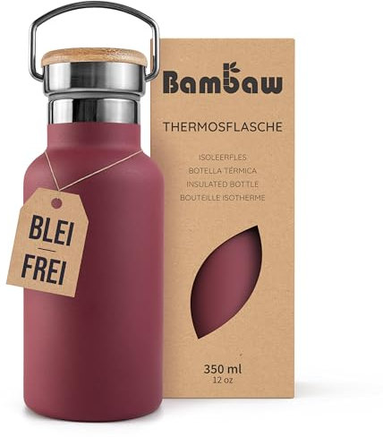 Bambaw Insulated Water Bottle 350ml, Red Water Bottle, Stainless Steel Water Bottle for Kids, Leakproof Water Bottle, Insulated Metal Water Bottle, Running Water Bottle – Red Berry