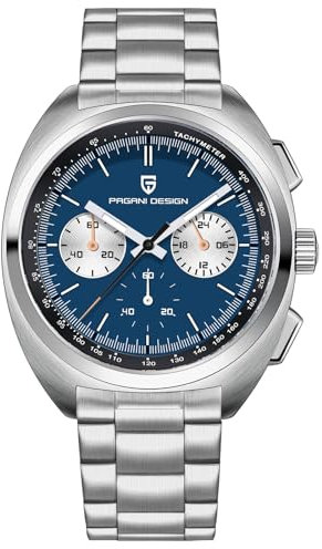 Pagani Design 1782 Herren Quarzuhr, lässige analoge Herrenuhr, Multifunktions-Chronograph, VK63 Uhrwerk, Saphirglas-Spiegel, 100m wasserdicht, Edelstahlgehäuse. (Blau)