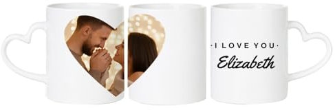 Wanapix | Tazas San Valentín Personalizada con Foto y Texto | Taza Aza Corazón | Regalo Original Día de los Enamorados | 325ml | Photo