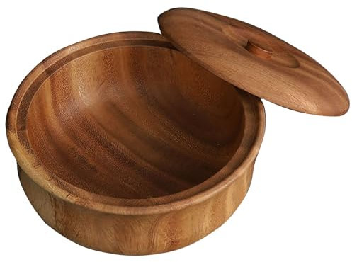 AADDFDD Saladier en Bois d'acacia avec Couvercle, Bol Rond de Conservation des Aliments pour collations, pâtes, Noix et Fruits, Compagnon de Cuisine 20cm/7.9inch Brown
