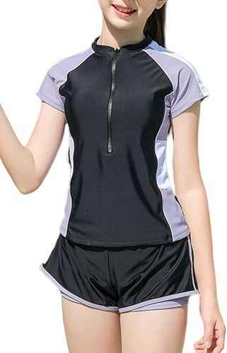 Happy Cherry Maillot de bain rashguard pour fille - UPF 50 - 6-16 ans, D noir., 14-16 Ans