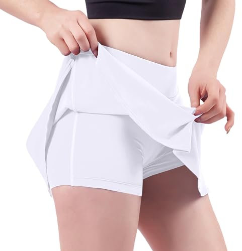 Shffuw 2024 New Damen Rock mit Innenshorts Tennisrock Hohe Taille Sportrock mit Hose Kurz Golfrock Golf Sport Hosen Laufrock 2 in1 Sport Leggings mit Rock Dehnbar Laufenrock