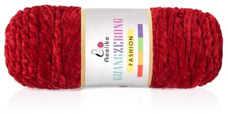 Aeelike 200g Warme Chenille Strickwolle zum Häkeln, Flauschige Dicke Wolle zum Handstricken, 3 Ply Samt Velvet Babywolle zum Stricken, Weich Plüschwolle für Amigurumis Babydecke, Rot
