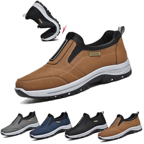 Chaussures OrthopéDiques Homme,Sneakers sans Lacets,Chaussures De RandonnéE Confortables,Chaussures Ortho Confort Homme,RéSistant à l'usure AntidéRapant(Brown,39 EU/245mm)