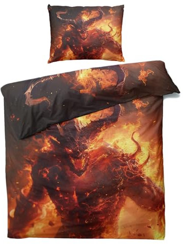 MOBEITI Satanische Bettwäsche 140x200, Flammen Gothic Satanic Wendebettwäsche - Deko & Geschenke, Weiche Mikrofaser Bettbezug Set 2teilig, 1 Kissenbezug 70x90, mit Reißverschluss