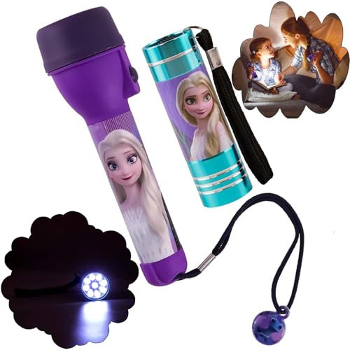 SRV Hub Lot de 2 lampes de poche LED La Reine des Neiges avec cordon pour enfants, idéales pour le camping, la randonnée, les voyages, le cyclisme – Torche résistante à l'eau, veilleuse pour cadeaux