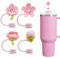 Calkkrer 4 Stk Pink Pflaumenblüte Strohhüllenkovers mit Abdeckung für Stanley Cup, Blumen-Strohabdeckung, kompatibel, Silikon-Strohspitzen-Verschluss.