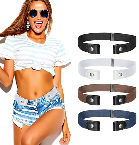 Piriuuo 4 Stück Gürtel Ohne Schnalle, Schnallenloser Verstellbarer Gürtel für Damen Taillengürtel Elastischer Taillengürtel ohne Schnalle Unsichtbarer Gürtel ohne Schnalle für Jeans, Hosen, Kleider