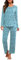 PrinStory Schlafanzug Damen Rundhals-Ausschnitt Pyjama Set Langarm Soft Nachtwäsche Lounge Wear Sets Für Frauen Mit Taschen (Blaue Blumen Schwarz, L)