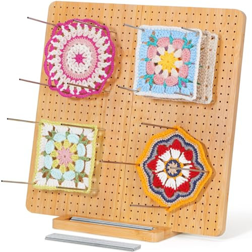 Lifewit 36,6 cm Bloqueador de Granny Square con 36 Pines, Tabla Bloqueo de Bambú para Crochet Blocking, Almohadilla de Bloqueo para Tejer, Accesorios Kit Regalos para Máquina Ganchillo Ganchillo