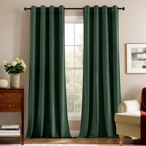 Deconovo Lot de 2 Rideaux Opaques en Velours Thermiques pour Chambre à Coucher, 140×175 cm (L x H),Vert Sapin