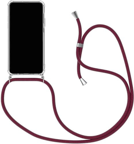 Sewutoyu Coque Compatible pour Vivo Y28s 5G, Housse pour Smartphone à Porter au Cou - Étui à bandoulière Cordon - Lanyard Case Protection Complète, Étui en Silicone Transparent, Vin Rouge
