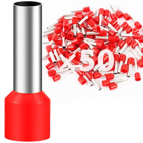 50Stk Aderendhülsen 10mm² 18mm Lang Aderendhülse Teillisoliert PVC Kabel-Verbinder aus Kupfer verzinnt