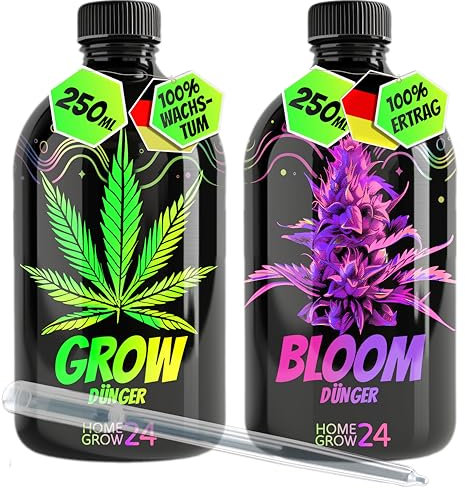 HOMEGROW24 Duo d'engrais pour cannabis - Engrais liquide NPK pour plantes d'intérieur, d'extérieur & autofloraison et kit de culture adapté au chanvre (2x250ml)