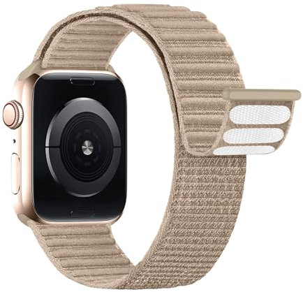 Lobnhot Nylon Sport Loop Kompatibel mit Apple Watch Armband 40mm 41mm 38mm 46mm 45mm 44mm 42mm Herren Damen, Verstellbarer Sport Armband Ersatz für iWatch Series 10 9 8 7 6 5 4 3 2 1 SE Milch braun