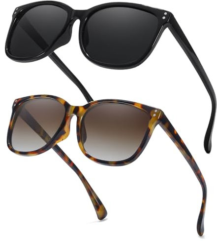 Myiaur 2 Pack Sonnenbrille Damen Polarisierte UV400 Schutz Sonnenbrille mit Quadratische Rahmen für Autofahren & Outdoor