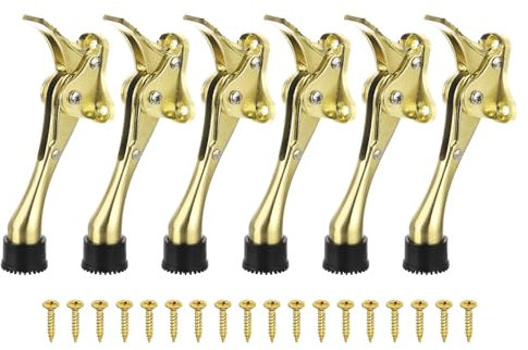 sourcing map Kickdown Door Stopper, 6Pcs 5.5inch Kick Down Door Stoppers for Bottom of Door Flip Down Door Stop Height-Adjustable Rubber Zinc Alloy, Golden